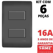 6un Interruptor Paralelo Three Way 2 Teclas 10A Com Placa 4x2 Habitat Black FAME