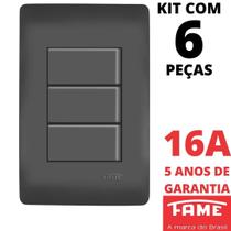 6un Interruptor Paralelo Three Way 3 Teclas 10A Com Placa 4x2 Habitat Black FAME