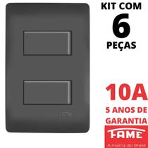 6un Interruptor Simples 2 Teclas 10A Com Placa 4x2 Habitat Black FAME