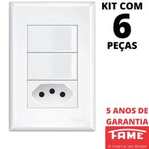 6un Interruptor Simples 2 Teclas 16A e Tomada Padrão 2P+T 20A Com Placa Evidence FAME