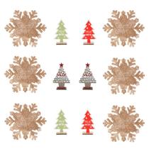 6un Jogo Americano Mesa Natal 38cm + 2 Mini Árvore Palavra Cristã 18cm + 4 Mini Árvore Vazada 12cm