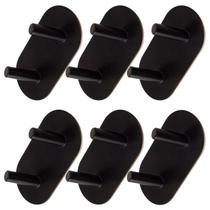 6Un Suporte Gancho Duplo Sem Furos Multiuso Ferro Preto