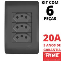 6un Tomada Padrão Tripla 2P+T 20A Com Placa Habitat Black FAME