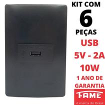 6un Tomada USB Bivolt 15W 5V 3A Com Placa Habitat Black FAME