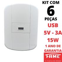 6un Tomada USB Bivolt 5V 3A 15W Com Placa Blanc Mais FAME