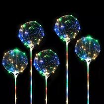 6x Balão Led Bubble Transparente C/ Vareta Haste Para Festa