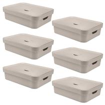 6x Caixa Organizadora Multiuso 16L OU Bege 13x35x45cm