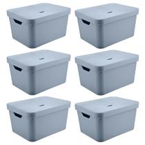 6x Caixa Plastica Grande 32L OU Cube Organizadora Azul