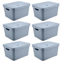 6X Caixa Plastica Grande 32L Ou Cube Organizadora Azul
