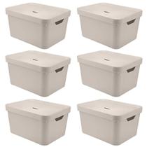 6x Caixa Plastica Multiuso 32L Organizadora OU Cube Bege