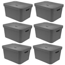 6x Caixa Plastica Multiuso 32L Organizadora OU Cube G Cinza