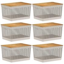 6x Cesto 20L Organizador OU Grid Bege com Tampa de Bambu 6x Cesto 20L Organizador OU Grid Bege com Tampa de Bambu