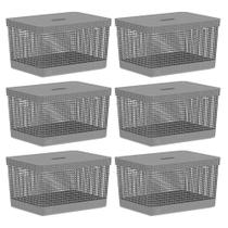 6X Cesto Caixa 20L Multiuso Organizadora Ou Grid Cinza