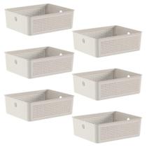 6X Cestos 5,4L Organizador Ou Flow Bege 9Cm X 22Cm X 27Cm