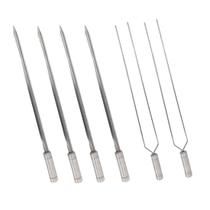 6x Espetos Inox Lâmina 50cm Espada e Duplo P/ Churrasqueira
