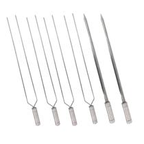 6x Espetos Inox Lâmina 80cm Duplo e Espada P/ Churrasqueira