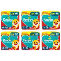 6x Fralda descartável Pampers Supersequinha Tamanho G 80 Un
