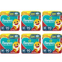 6x Fralda Descartável Pampers Supersequinha Tamanho M 90 Un