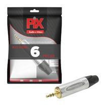 6x Plug Conector P2 Estéreo Reforçado Banhado a Ouro 24k