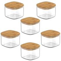 6X Pote Hermetico Cozinha 450Ml Ou Keep Com Tampa De Bambu