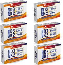 6x Vitaminas D3 + K2 30Caps (2000UI D3 e 149mcg K2) 500mg