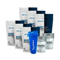 6x Whey Protein 100% 900g (5.4kg) + 2 Creatina 300g + COQUETELEIRA - HEALTH TIME