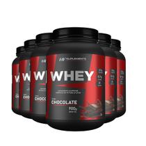 6x whey protein de chocolate 900g hf suplements proteina + scoop