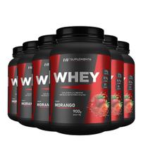 6x WHEY PROTEIN DE MORANGO 900G HF SUPLEMENTS PROTEINA + SCOOP