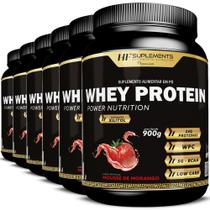 6x whey protein power nutrition mousse de morango 900g