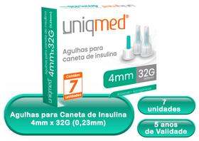 7 Agulha Para Caneta de I nsulina 4mm x 32G Uniqmed