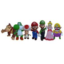 7 Bonecos Super Mario Luigi Yoshi Toad Princesa Wario Dk