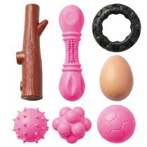 7 Brinquedos Para Cães Pet Mordedor Gravetos Bolinhas Ossos Borracha Atóxica