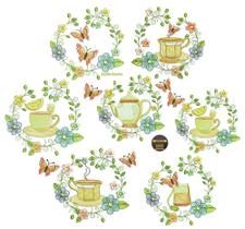 7 Matrizes de Bordado Bules Xicaras Florais Cafe Cha Cozinha Semaninha Pes Jef
