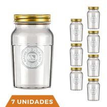 7 Potes Vidro Americano Rosca Alimento 1Litro Vintage Nadir