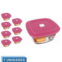 7 Potes Vidro Facilita Quadrado Marmita 300Ml Marinex