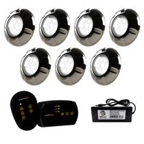 7 Refletor INOX RGB 9W + Módulo 2 Saída RGB + Fonte 10A 120W