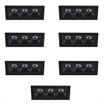 7 Spot Triplo Micro Led Embutido Downlight 3000K Preto Bet58
