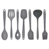 7 Utensílios Cozinha Colher Espátula 100% Silicone Cinza