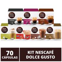 70 Capsulas Dolce Gusto, Capsula Café, Espresso, Nescau, Cappuccino, Chococino, Café Au Lait