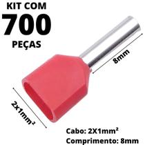 700un Terminal Tubular Ilhós Pré-isolado Duplo Para Cabo de 1,0mm² Metal 8mm Vermelho TE1008