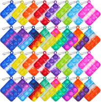 70Pcs Random Color Mini Pop Chaveiro Fidget Toy Push Bubble Pop Silicone Squeeze Brinquedos Sensoriais Fazer Diversão para Crianças Ansiedade Stress Aliviador para Adultos