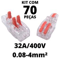 70un Conector Elétrico Emenda Derivação Para Iluminação 3 vias 1 entrada 2 saídas 4mm² 32A/400V Laranja