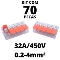 70un Conector Elétrico Emenda Derivação Para Iluminação 5 vias 4mm² 32A/450V Laranja