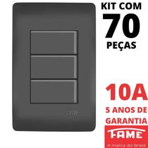 70un Interruptor Simples 3 Teclas 10A Com Placa 4x2 Habitat Black FAME