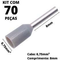 70un Terminal Tubular Ilhós Pré-isolado Simples Para Cabo de 0,75mm² Metal 8mm Cinza E7508