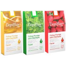 72 Folhas Prontas Facial Depilflax Morango Hortela Natural 72 Folhas Prontas Facial Depilflax Morango Hortela Natural