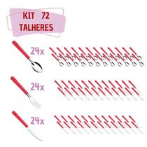 72 Peças Talheres Faca Colher Garfo Aço Inox Vermelho Luna