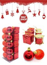 72 Pendente Árvore Natal Bolinhas Presente Tambor Vermelho