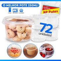 72 Potes Plástico 250ml Sorvete Bolachas Salgados Com Tampa Descartável BP Potes
