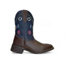 7253KP-Bota Texana infanto-juvenil couro nobre detalhes cano